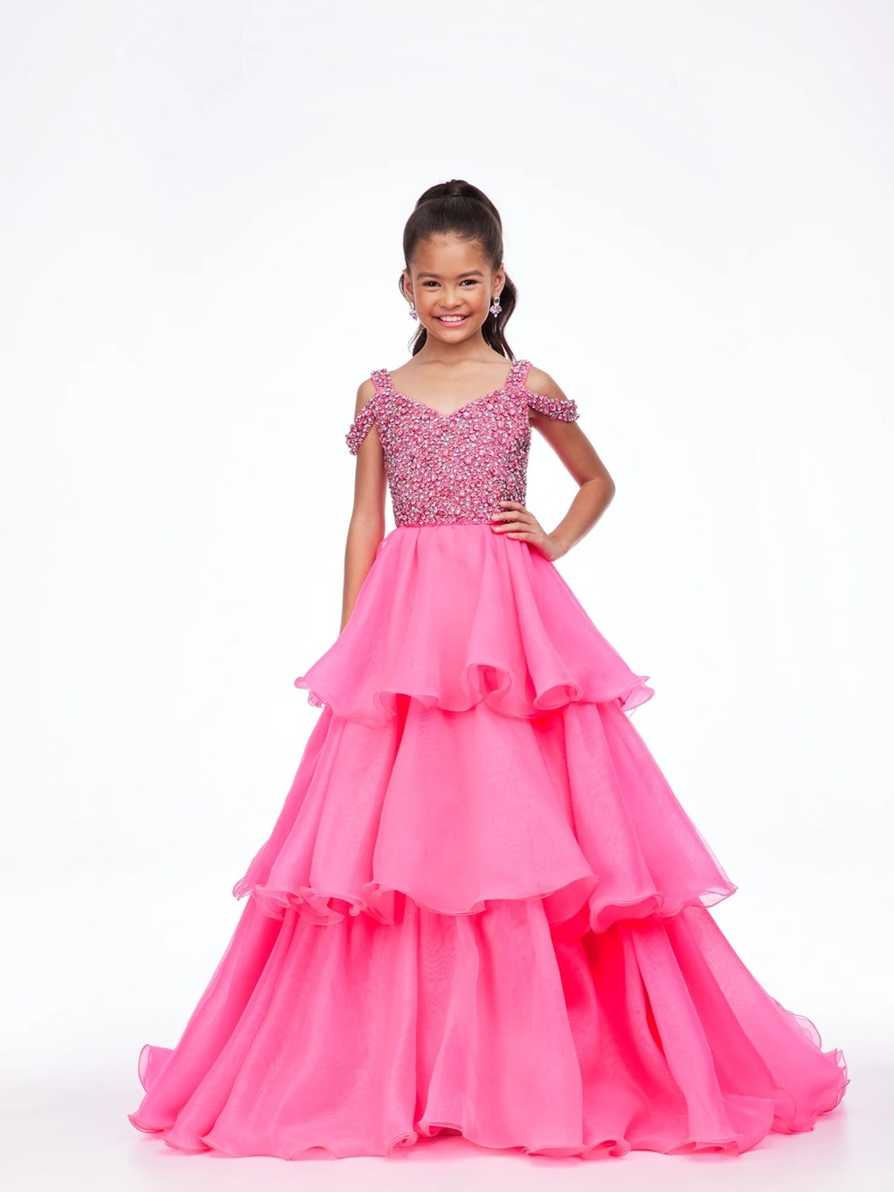 Ashley Lauren Sparkling Pink Tiered Formal Dress for Girls